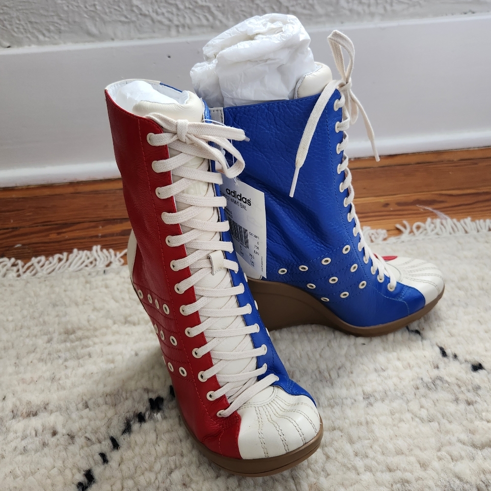 ADIDAS x JEREMY SCOTT Wedge Tricolor Bowling Boots NWT, Womens Size 7.5